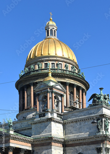 Golden domes (fragment) of Saint Isaac's Cathedral (1858), Russian Orthodox cathedral. Saint Petersburg, Russia