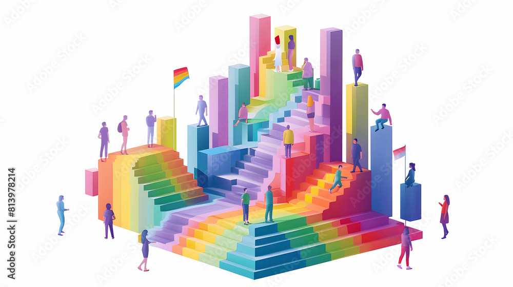 Interactive Pride Art Installation: A Simple Flat Design Concept inviting participants to Contribute to a Growing Display of Pride and Identity   Flat Illustration