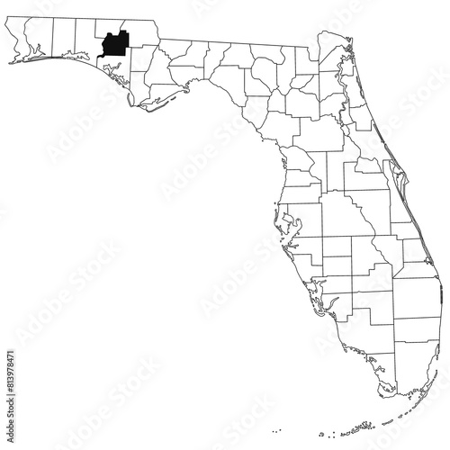 Map of Washington County in Florida state on white background. single County map highlighted by black colour on Florida map. UNITED STATES, US