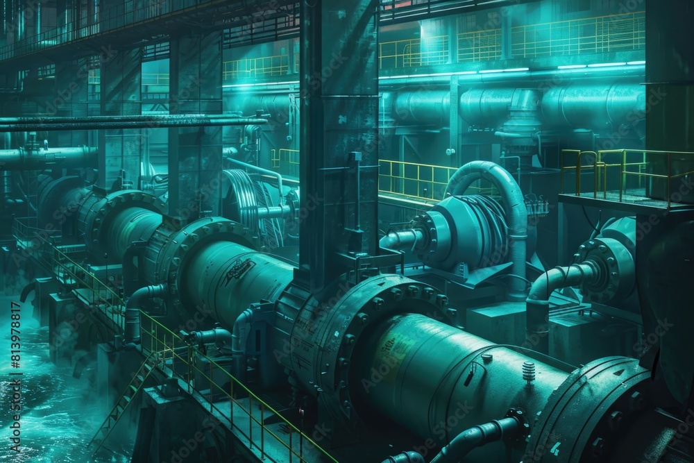 A large industrial machine in a factory setting. Suitable for industrial and manufacturing concepts A large industrial machine in a factory setting. Suitable for industrial and manufacturing concepts