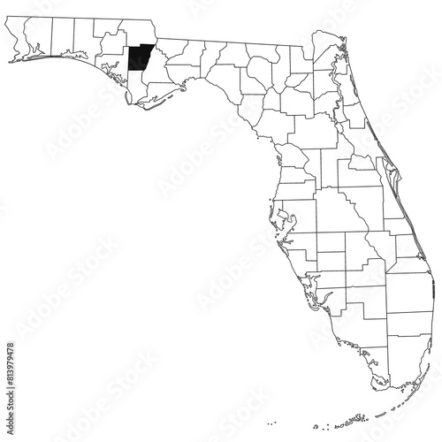 Map of Calhoun County in Florida state on white background. single County map highlighted by black colour on Florida map. UNITED STATES, US