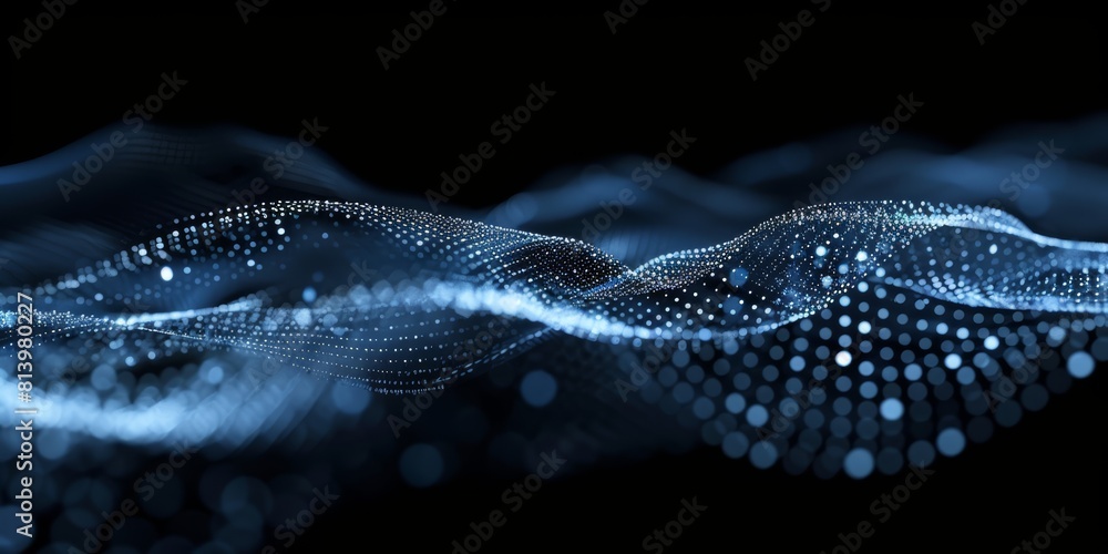 Abstract blue wave of dots on a black background, digital sound or music waves with a bokeh effect Abstract blue wave of dots on a black background, digital sound or music waves with a bokeh effect