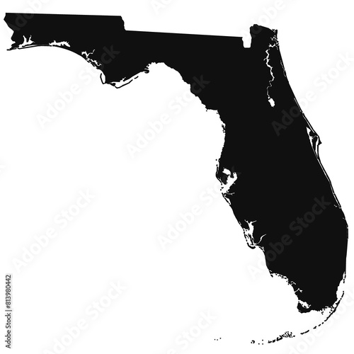 outline Florida map on white background. Administrative map of Florida state, United State of America, US, United State.