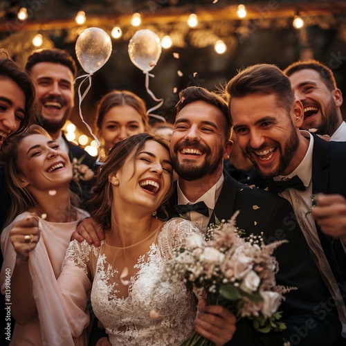 happy and laughing happily at wedding celebration in generative ai