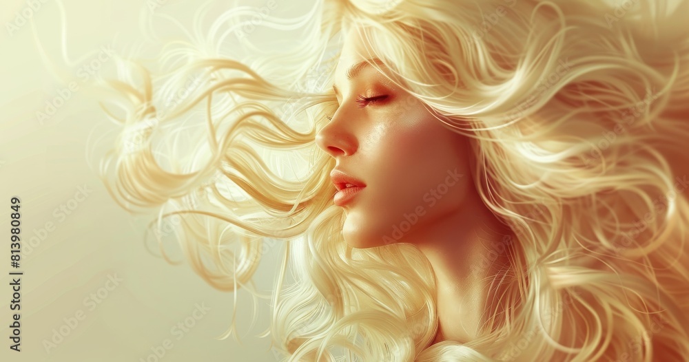 Beauty blonde woman and fluttering bright blonde hair. Concepts for Hair dye cosmetic color products Beauty blonde woman and fluttering bright blonde hair. Concepts for Hair dye cosmetic color products