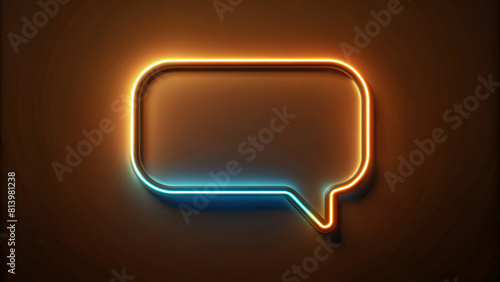 The speech bubble neon sign glows warm orange and cool blue against a dark background. It creates a striking contrast and suggests themes of communication or dialogue,with copy space.AI generated. photo