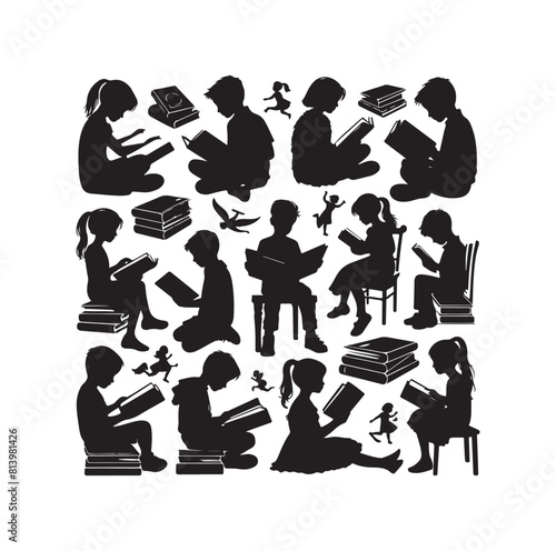 Wallpaper Mural boy and girl reading book silhouette  illustration collection Torontodigital.ca