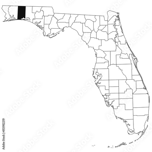Map of okaloosa County in Florida state on white background. single County map highlighted by black colour on Florida map. UNITED STATES, US photo
