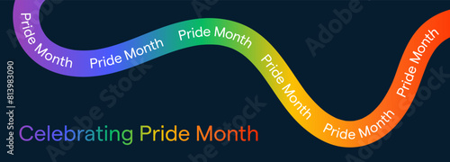 Pride Month Banner With Rainbow Gradient Ribbon Background. Celebrating Pride Month Web Banner Design Template with Rainbow Gradient in Pride Flag Colours.  photo