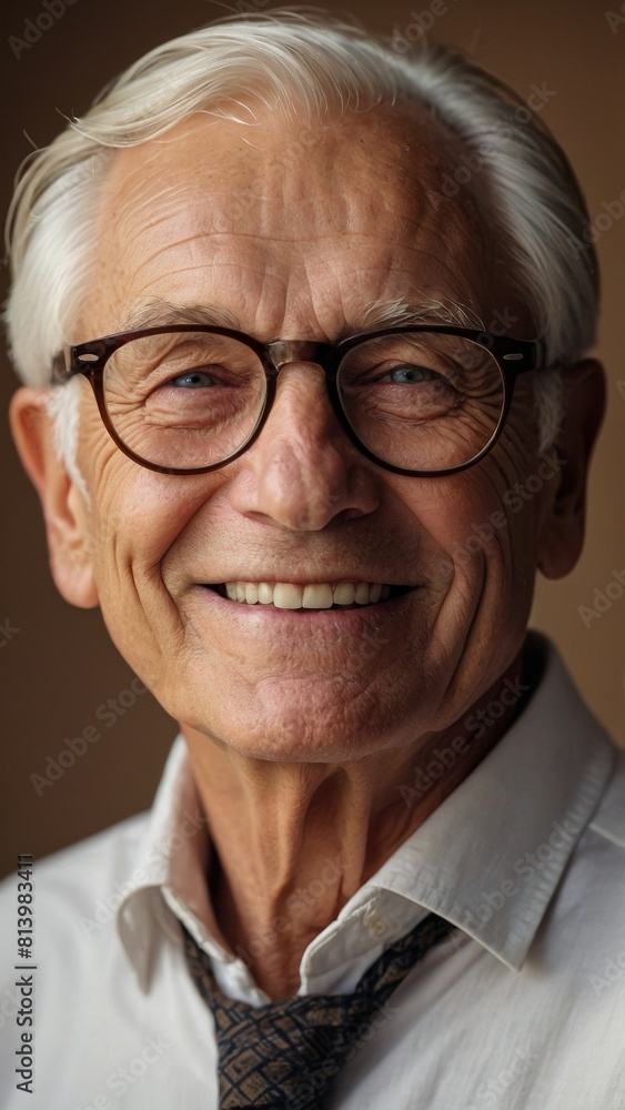 The gray-haired elderly man smiles happily The gray-haired elderly man smiles happily