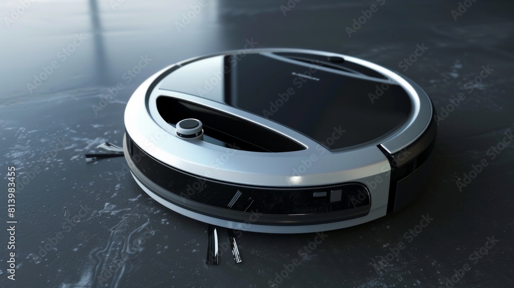 Fototapeta premium Robot vacuum cleaner on hardwood floor at home