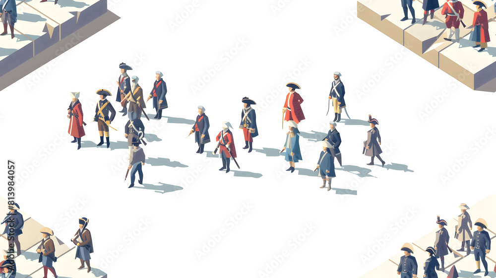 Revolutionary War Tiles: Educational Icons with Historical Motifs for Commemoration   Flat Design Illustration