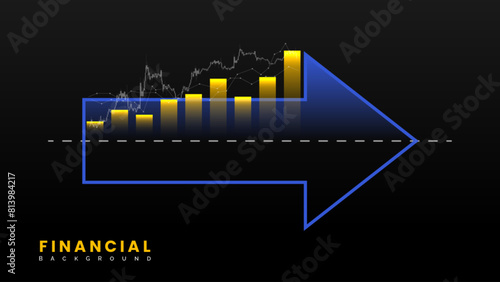 Financial growth bar chart background. Successful financial boost and arrow. Rising stock market economy illustration