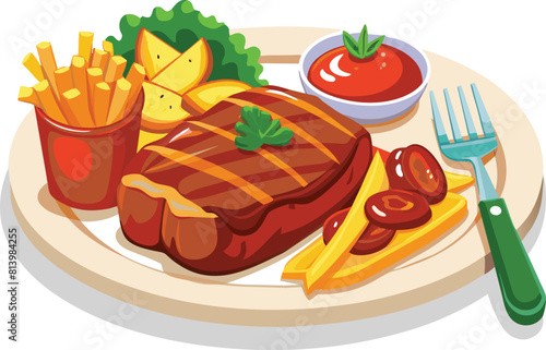 beef steak vector flat illustration