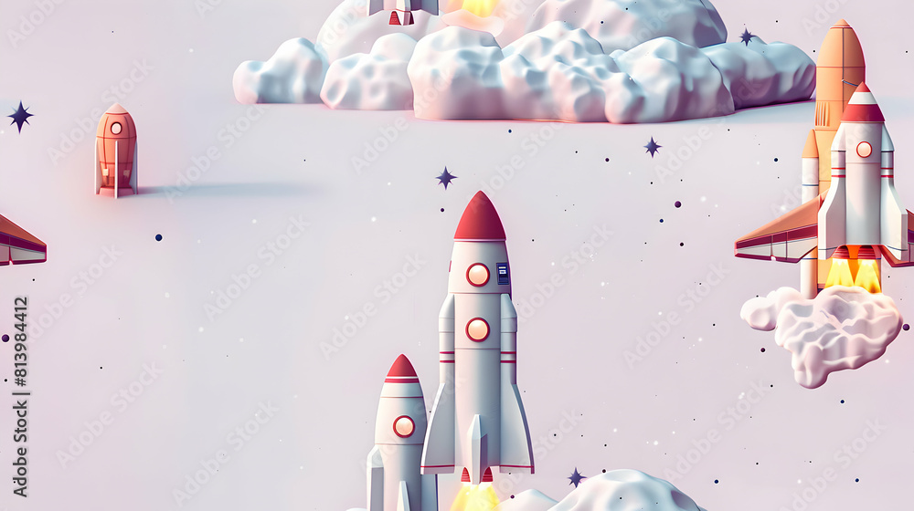Space Rocket Tiles: Ignite Dreams of Space Travel with Flat Design Icons, Inspiring Aspiring Young Astronauts   Flat Illustration