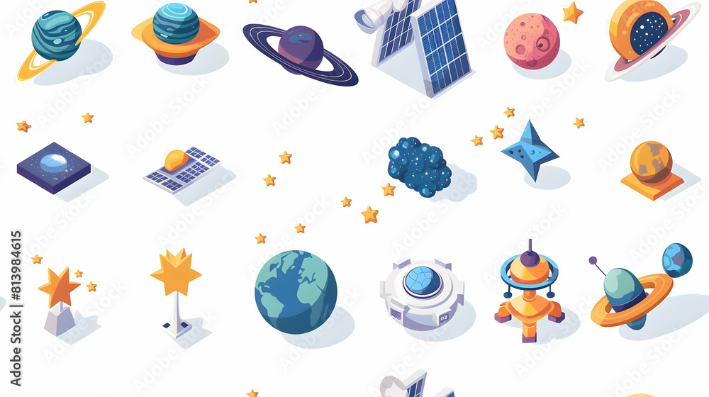 Starry Night Astronomy Tiles   Charming flat design Star Gazers theme for kids fascinated by outer space, featuring captivating illustrations