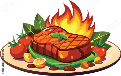 beef steak vector flat illustration