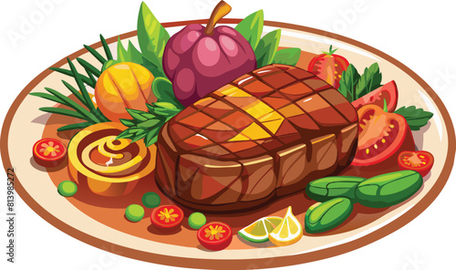 beef steak vector flat illustration