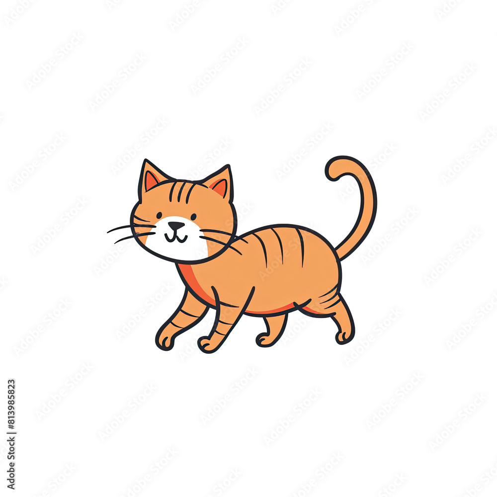 A Cute Cat Walking And Smiling, Cartoon Illustration A Cute Cat Walking And Smiling, Cartoon Illustration