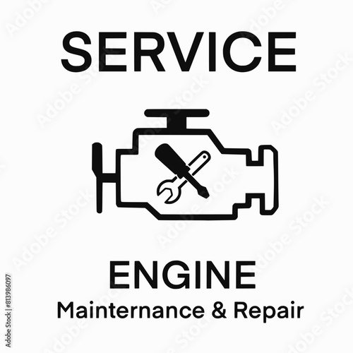 Business Logo Icon Vector Illustration for Company and Business Service with Concept of Technology and Transport, Silhouette Engine with Crossed  Wrench and screwdriver, Service Engine Maintenance  