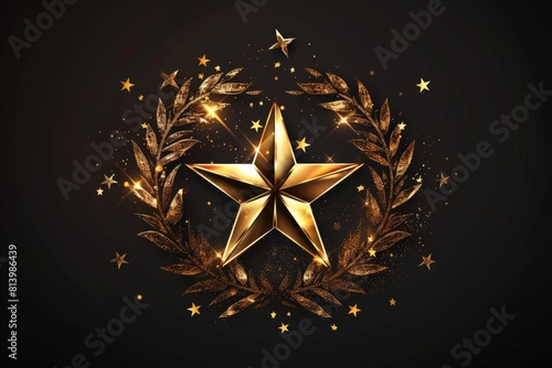A golden star surrounded by golden leaves and stars. Perfect for festive designs