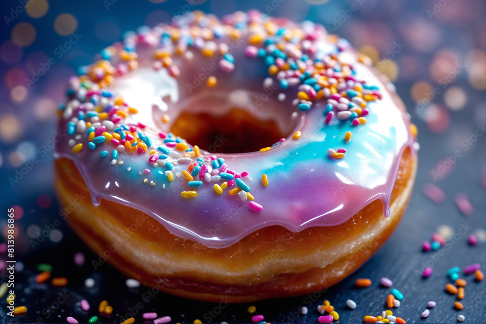 Fresh donut. Donut with rainbow glaze. Neon colors Fresh donut. Donut with rainbow glaze. Neon colors