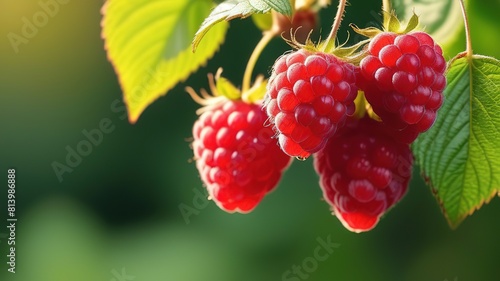 raspberry plant with ripe fruit. Concept of healthy food from organic farming that goes from farm to table