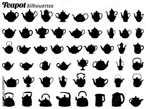 Set of types of teapot illustration silhouettes