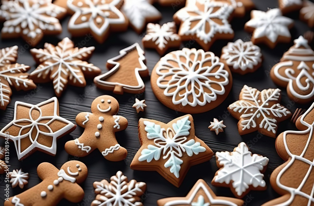 Realistic Christmas Gingerbread Cookies Icon Set Realistic Christmas Gingerbread Cookies Icon Set