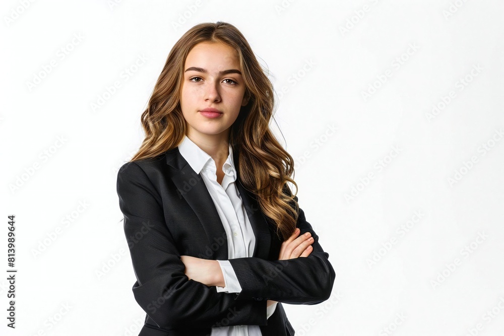 Confident Afro Businesswoman with Crossed Arms - Isolated on White Background Confident Afro Businesswoman with Crossed Arms - Isolated on White Background