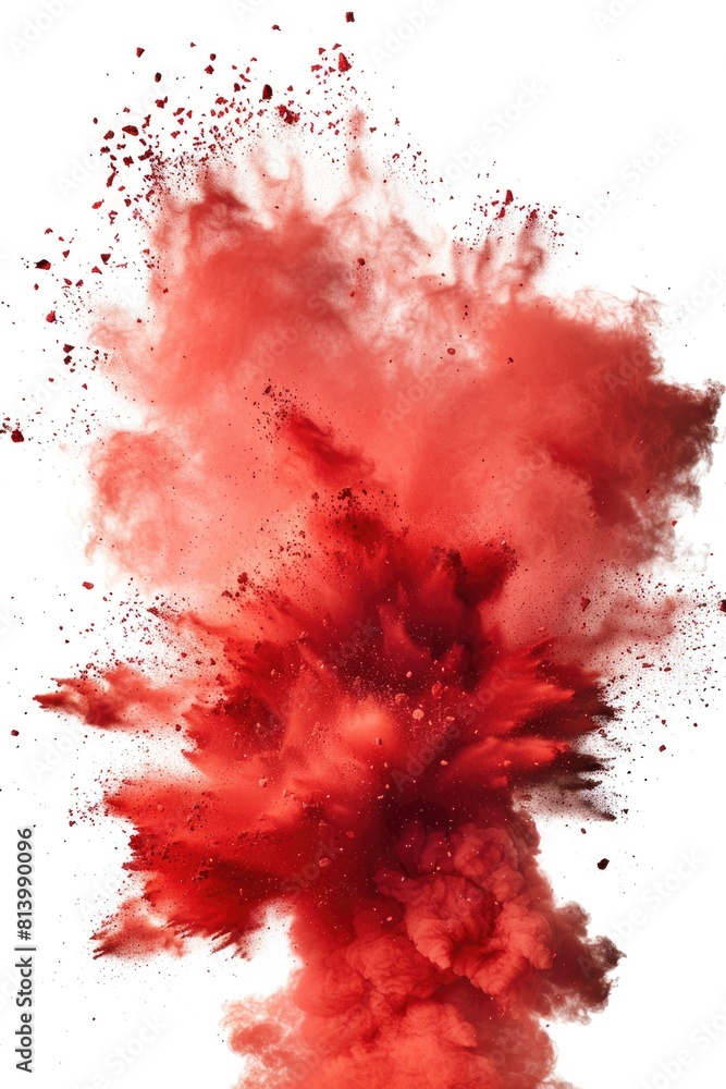 A vibrant red dust cloud against a clean white background. Perfect for environmental or weather-related designs