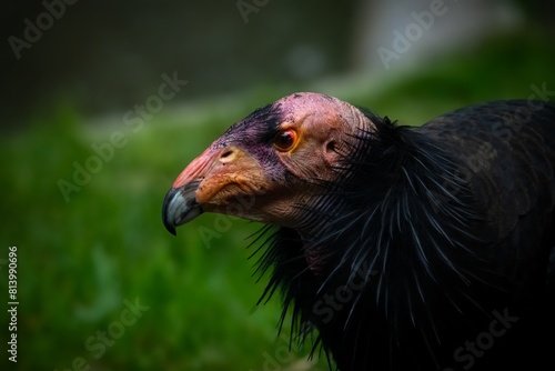 Up close portrait of a California Condor, the largest bird in the USA