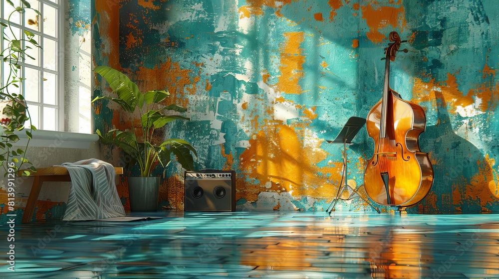 Peaceful harmony clipart with musical notes and instruments Stock ...