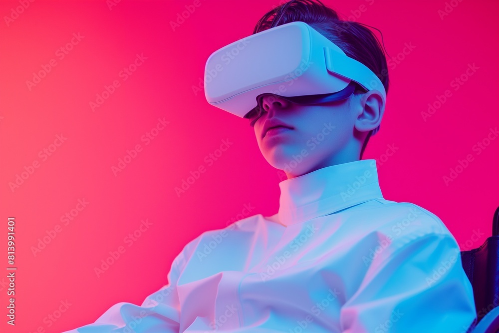 Fototapeta premium Woman Experiencing Virtual Reality in Wheelchair