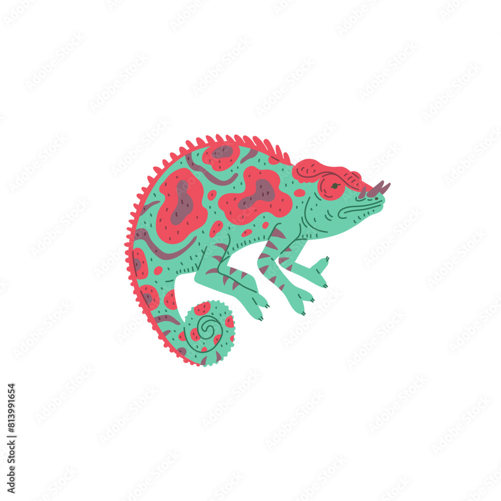 Obraz premium Chameleon in cartoon style on an isolated background.