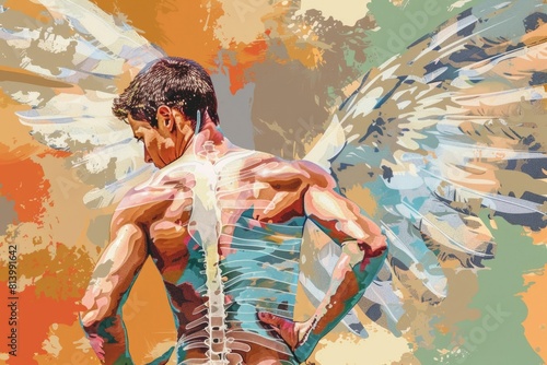 Artistic depiction of a man with wings. Ideal for artistic projects