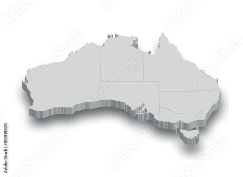 3d Australia white map with regions isolated