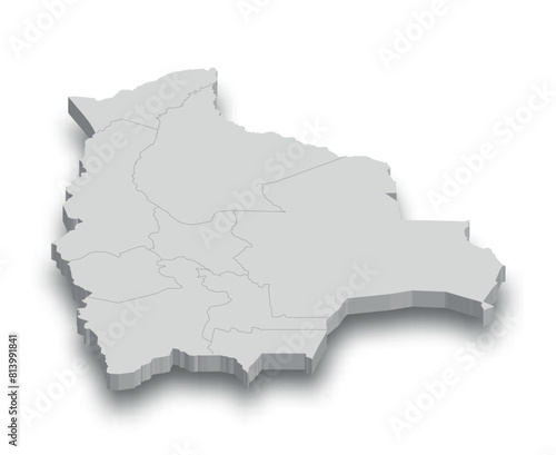 3d Bolivia white map with regions isolated
