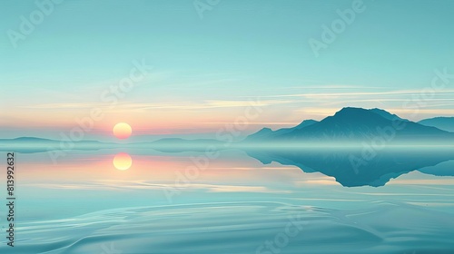 Peaceful reflection clipart with a still lake and clear skies