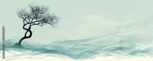 Peaceful resilience clipart with a tree bending but not breaking in the wind2 photo