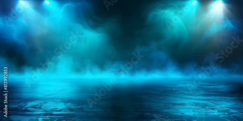Dark Blue Abstract Background with Neon Light Spotlights on Concrete Floor. Concept Abstract Background, Dark Blue, Neon Light, Spotlights, Concrete Floor © Ян Заболотний