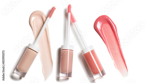 lip gloss texture composition isolated on white background. Cosmetic product smear smudge swatch photo