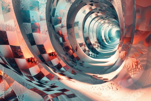 A spiral tunnel with intricate designs, perfect for architectural projects