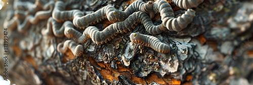 Many worms on a old tree ,Eerie Beauty: Capturing the Enigmatic World of Tree Worms. photo