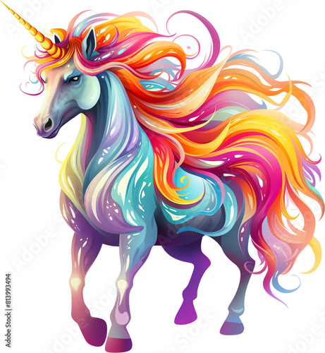 Magical unicorn in LGBTQ colors, clipart, single object, dicut PNG, isolated on white