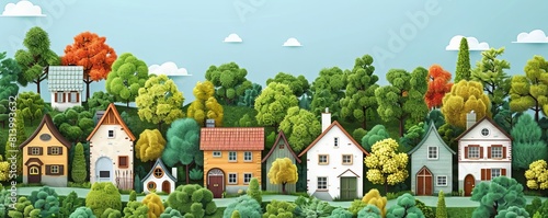 Peaceful village clipart with cozy cottages and winding streets2 photo