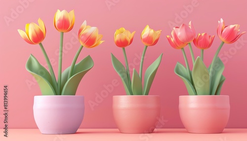 Bud flat design front view budding flowers theme 3D render Colored pastel