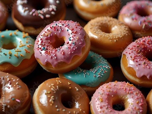 delicious sweet donut food, on the plate, sweet donut food on the table, chocolate doughnuts, grommet food