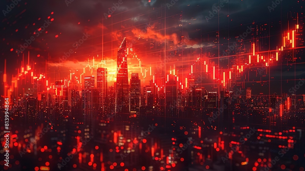 A red cityscape with skyscrapers and a stormy sky. The city is filled with red lights and the sky is filled with dark clouds. A red cityscape with skyscrapers and a stormy sky. The city is filled with red lights and the sky is filled with dark clouds.