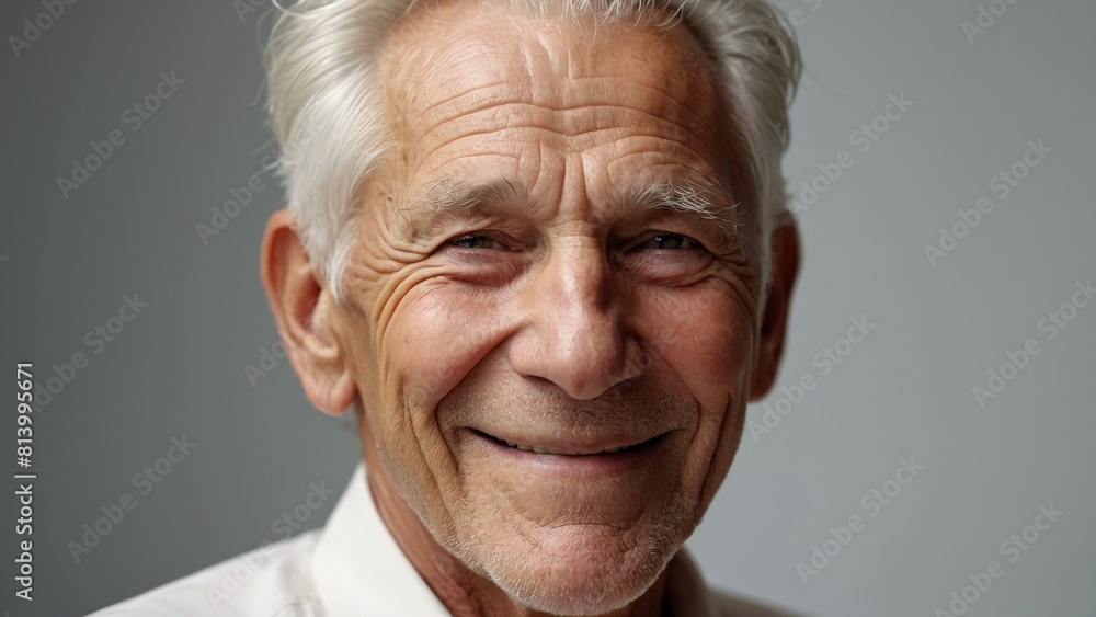 The gray-haired elderly man smiles happily. The gray-haired elderly man smiles happily.